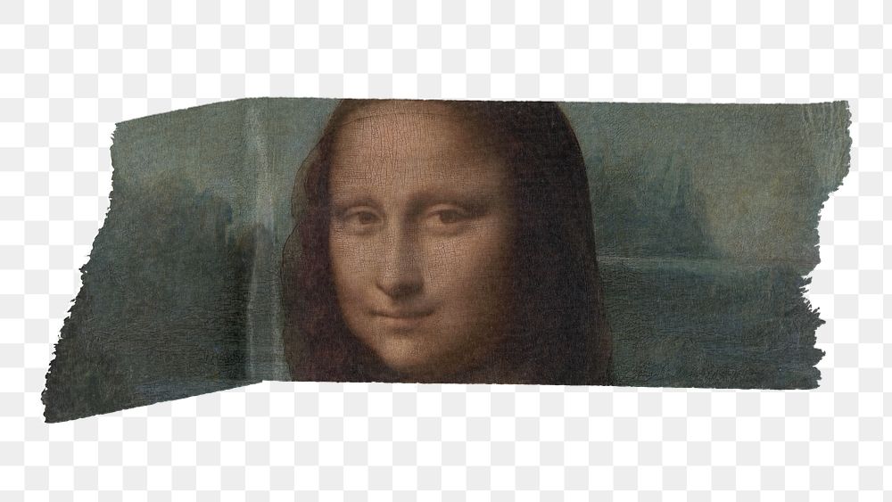 PNG Mona Lisa washi tape, stationery collage element, transparent background
