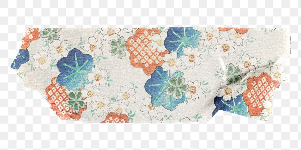 PNG Japanese floral pattern washi tape, stationery collage element, transparent background