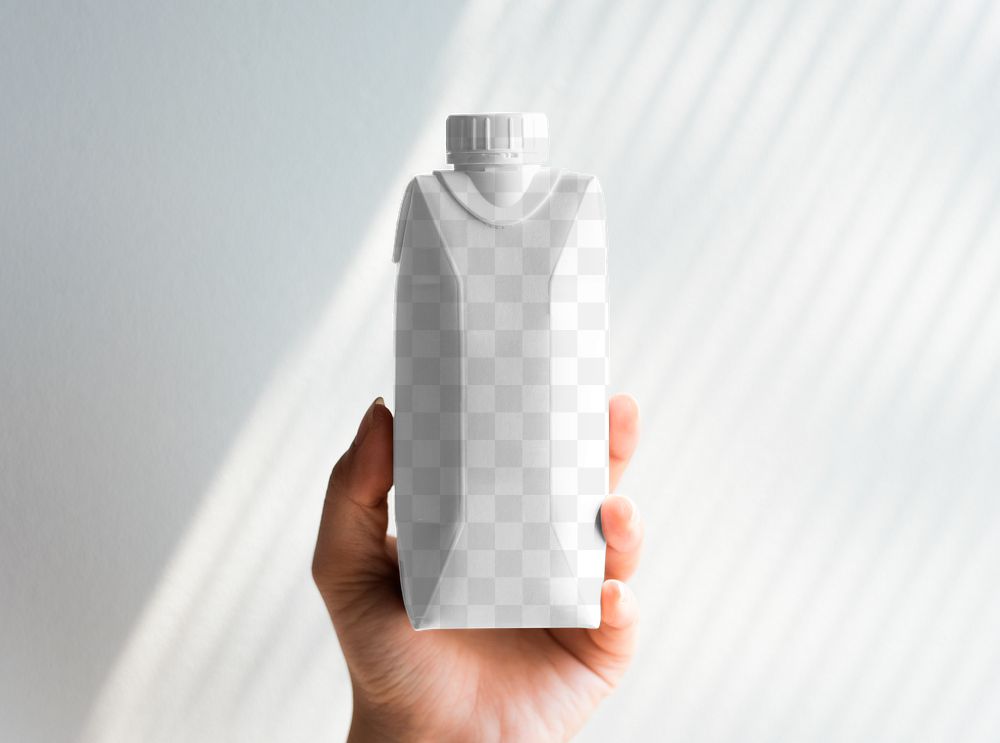 Paper bottle png mockup in woman's hand, transparent design