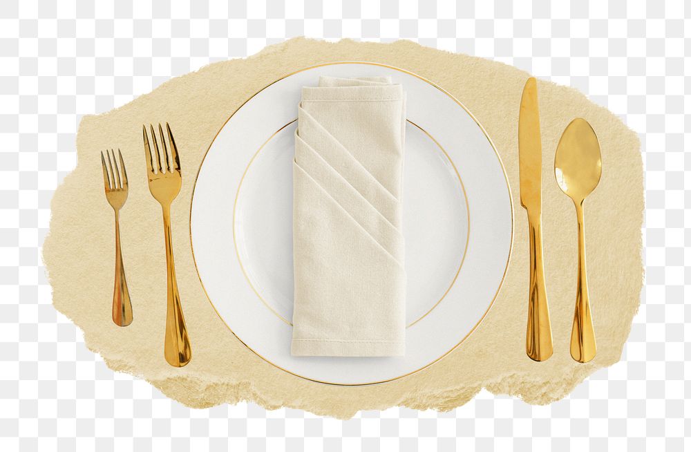 Table setup png sticker, ripped paper, transparent background