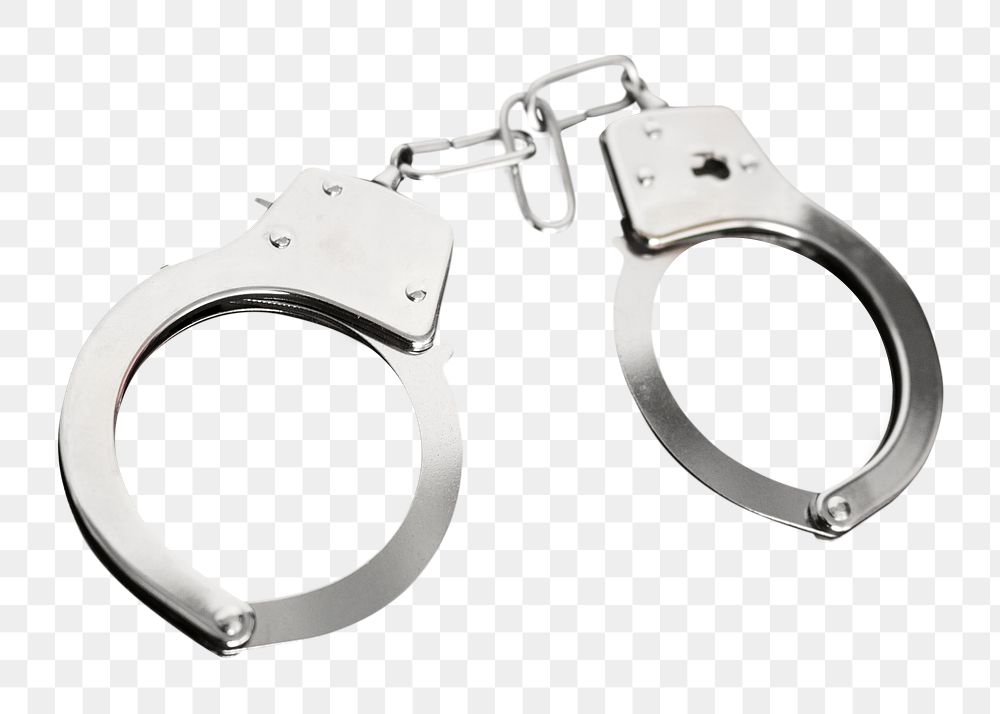 Steel handcuffs png sticker, object cut out, transparent background