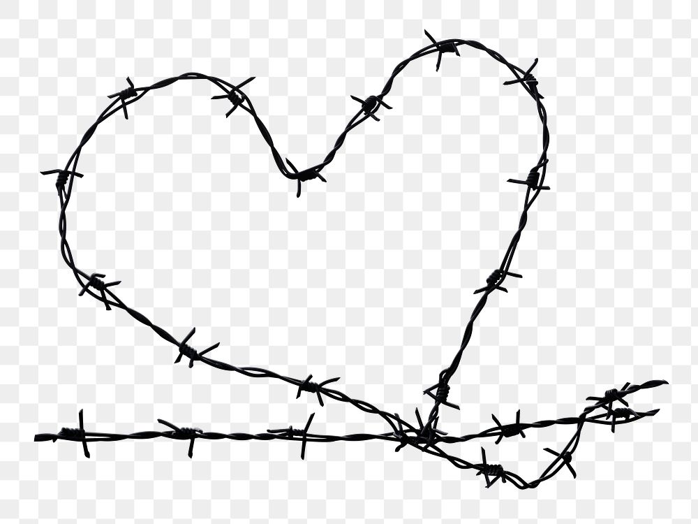 Barbed wire heart png sticker, goth, grunge cut out, transparent background