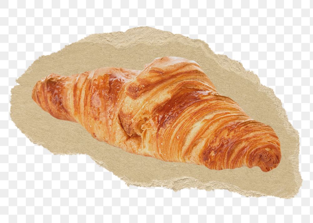 Croissant png sticker, ripped paper transparent background