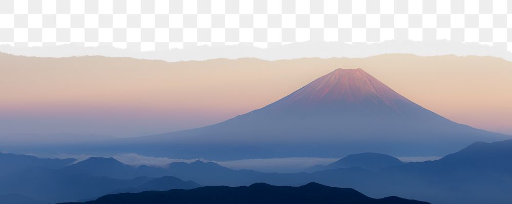 Mount Fuji view png border, torn paper design, transparent background