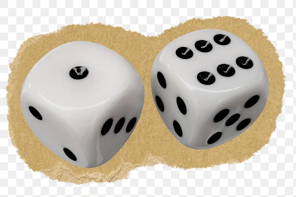 White dice png sticker, ripped paper transparent background