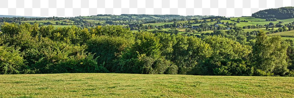 Green landscape png border, grass field image, transparent background