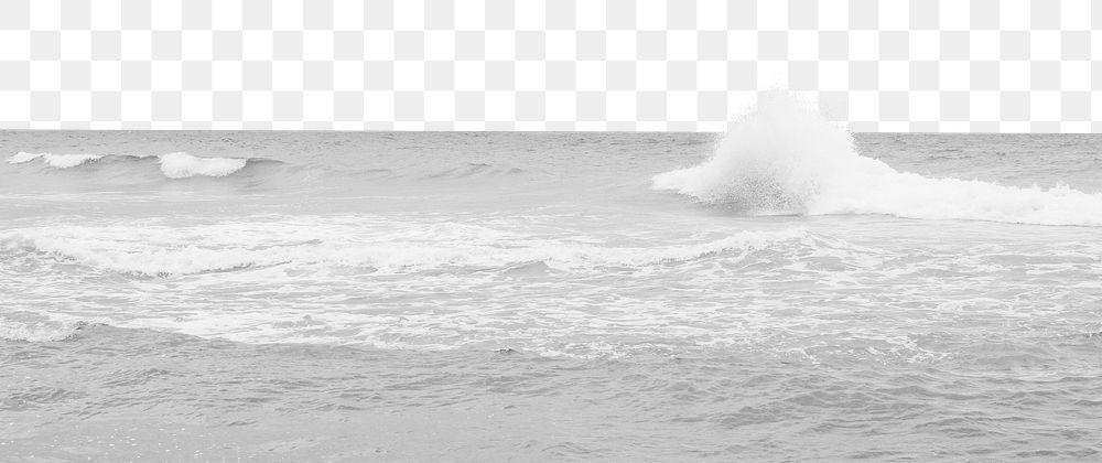 Stormy beach png wave border, nature photo, transparent background