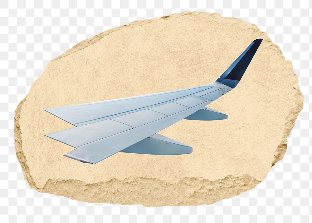 Aircraft wing png sticker, ripped paper, transparent background