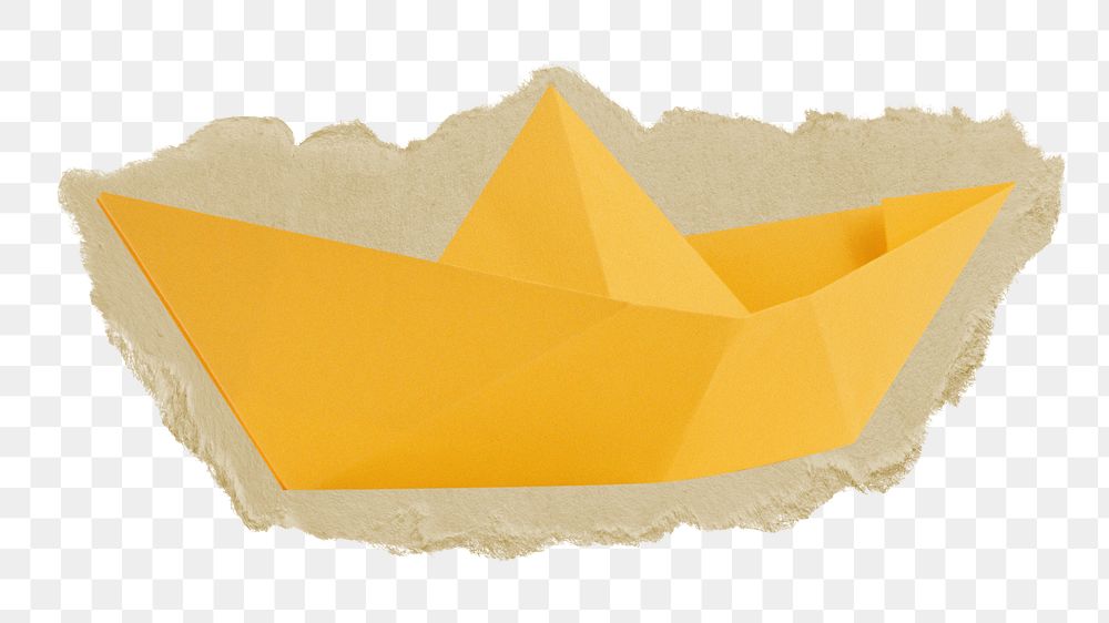 Paper boat png sticker, ripped paper, transparent background