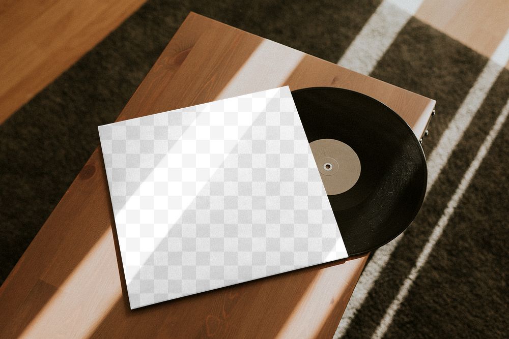 Vinyl record png cover mockup, transparent design