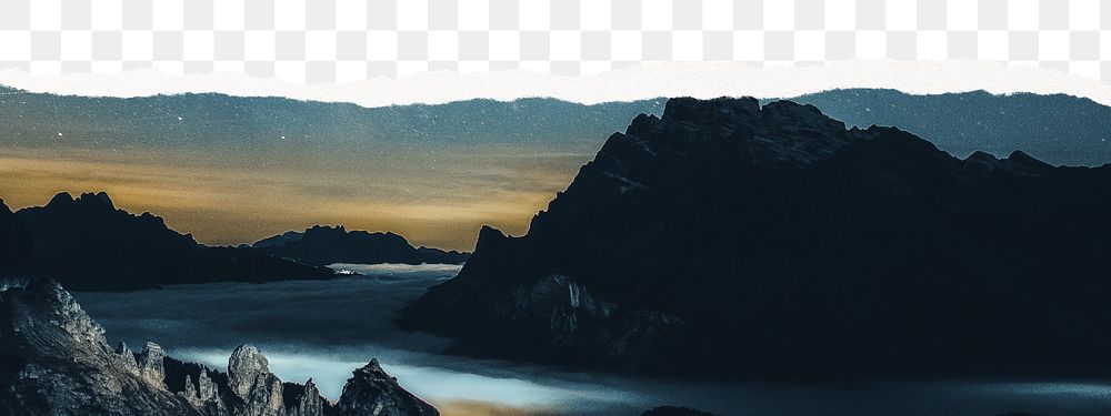 Mountain png collage, beautiful night scenery, transparent background