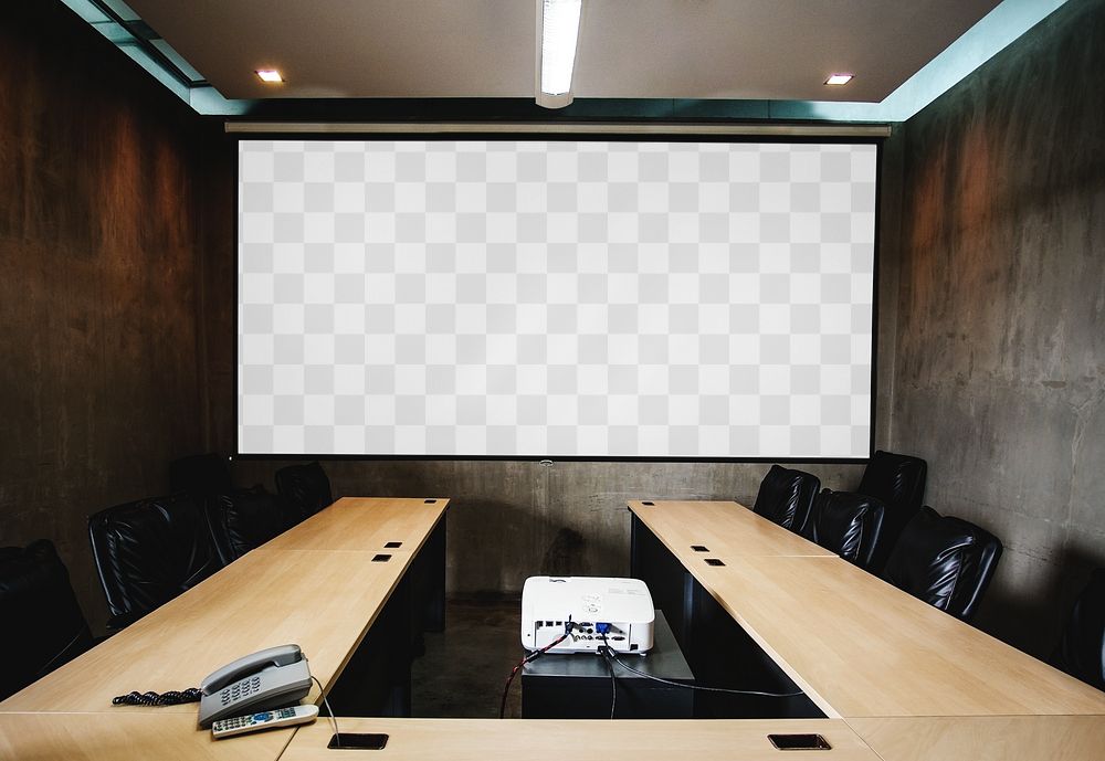 Meeting room's png screen mockup, monitor, transparent design
