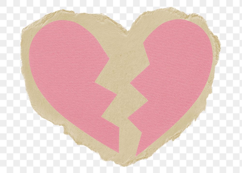 Broken heart png sticker, ripped paper, transparent background