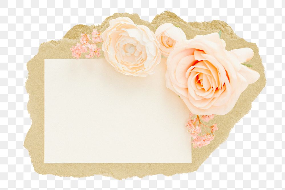 Flower frame png sticker, ripped paper, transparent background