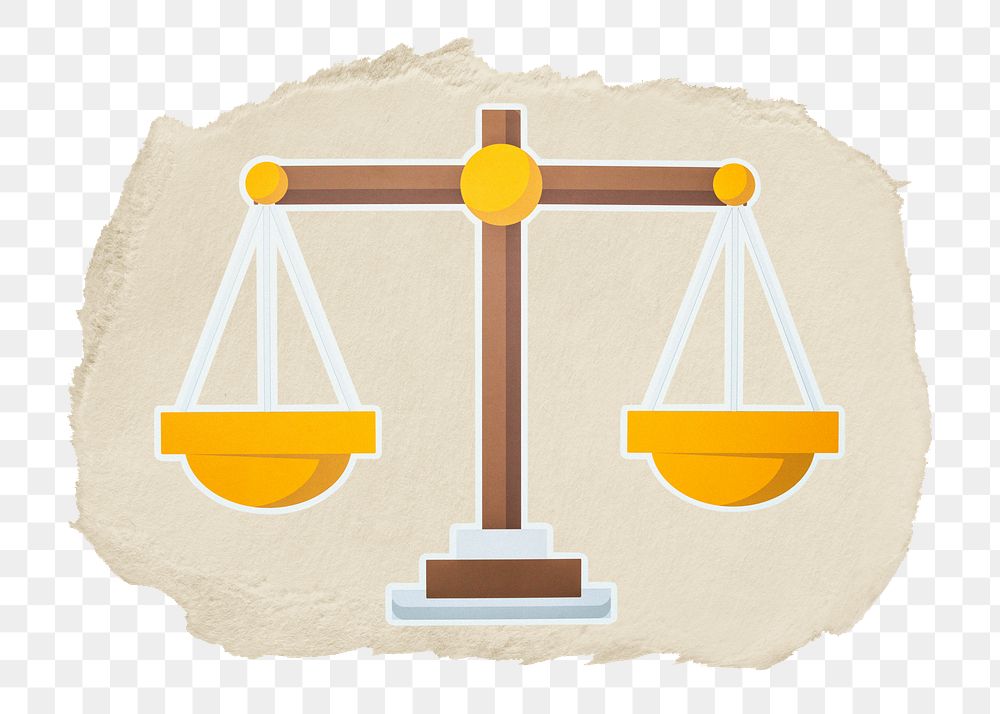 Scales of justice png sticker, ripped paper, transparent background