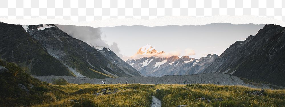 Mountain png ripped paper collage, beautiful scenery, transparent background
