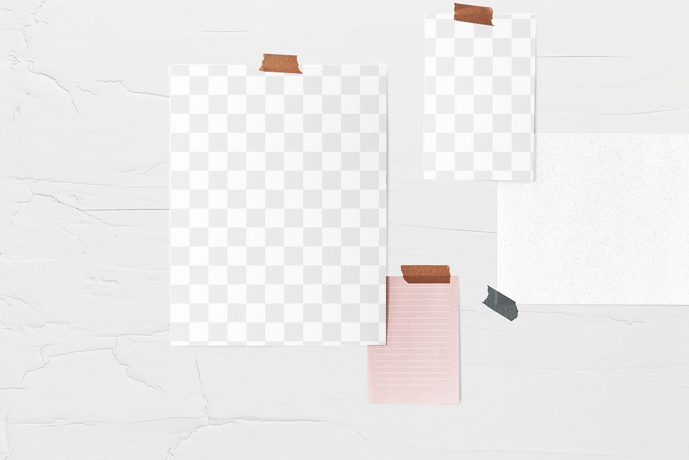 Paper collage png mockup, white wall, transparent design
