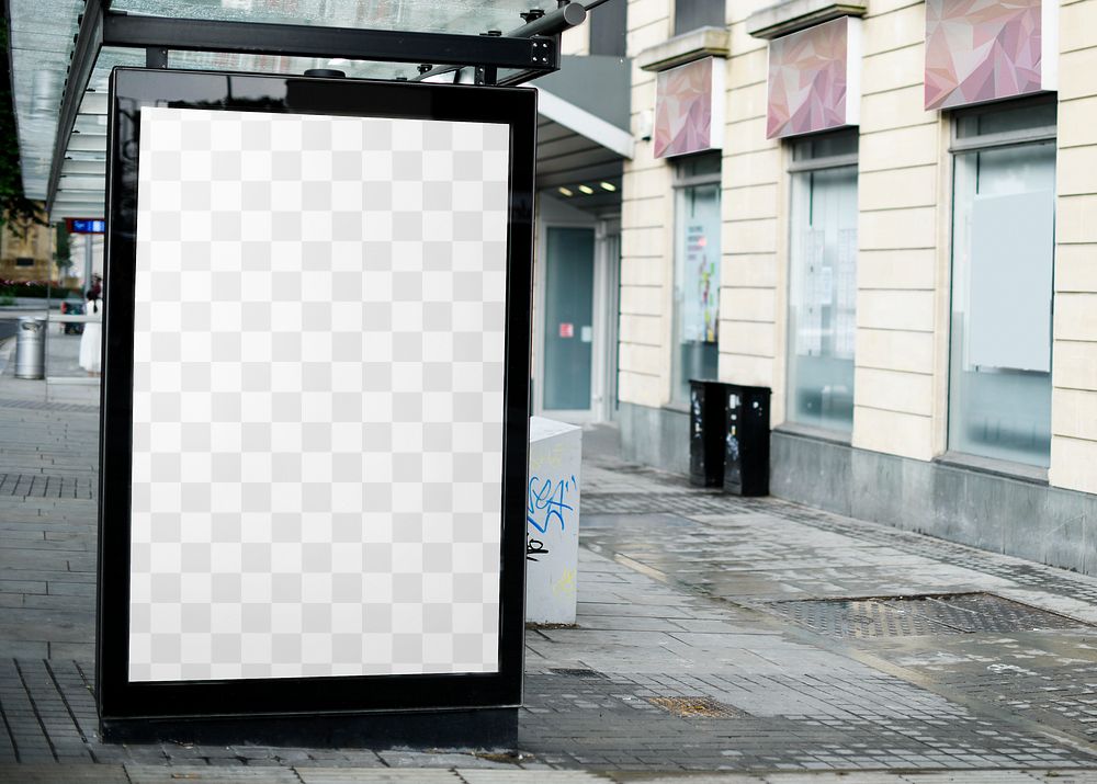 Billboard png mockup, bus stop advertisement, transparent design