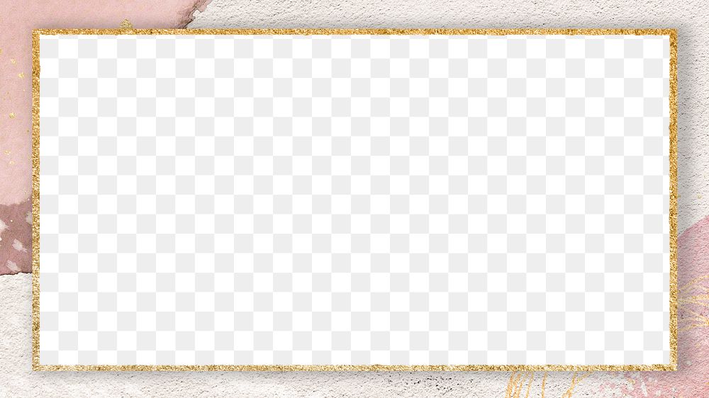 Rectangular frame png elegant pink watercolour design, gold, transparent background