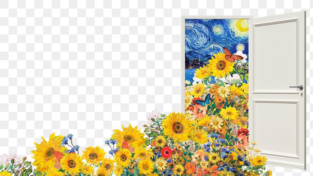Sunflower door png sticker,  famous painting remixed by rawpixel, transparent background