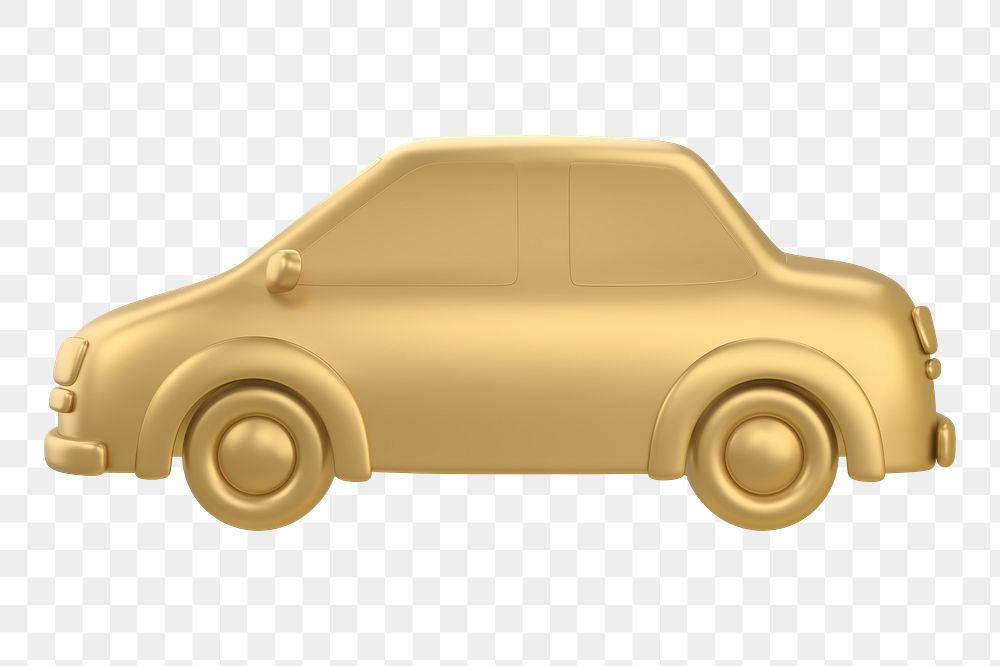 Car icon  png sticker, 3D gold design, transparent background