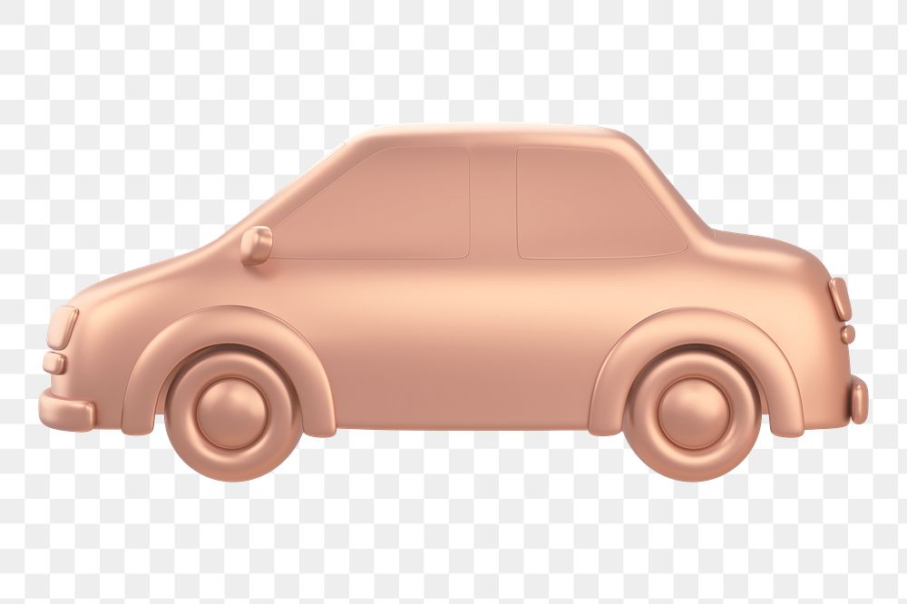 Car icon  png sticker, 3D rose gold design, transparent background