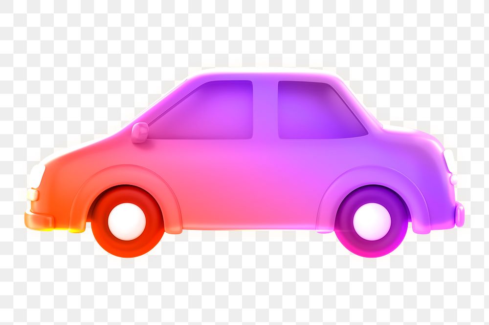 Car icon  png sticker, 3D neon glow, transparent background