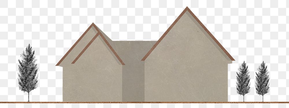 Beige house png border, paper texture design, transparent background