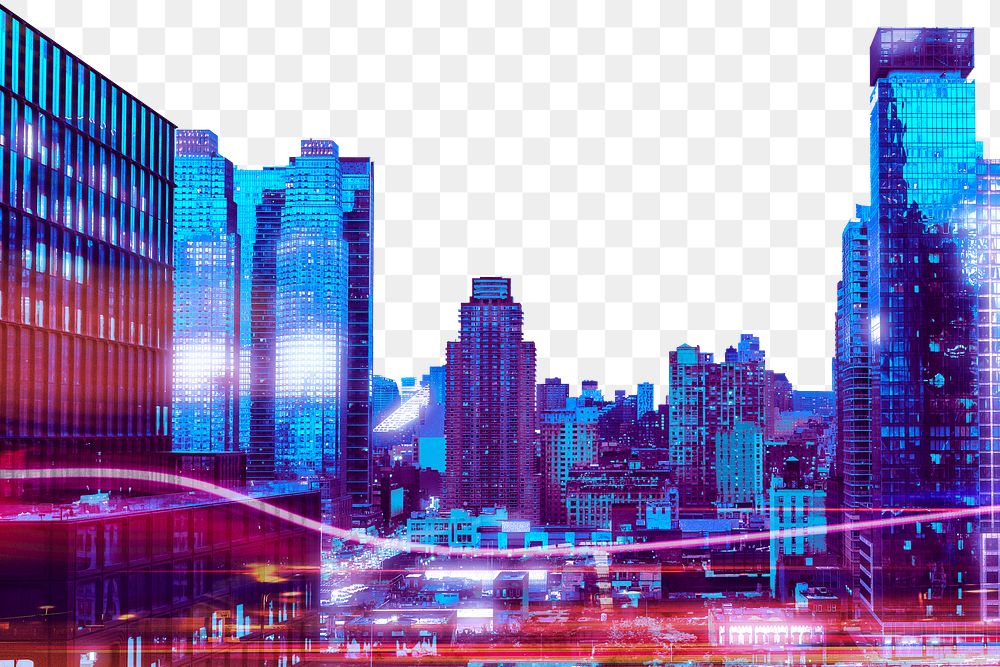 Futuristic city png border, downtown, transparent background