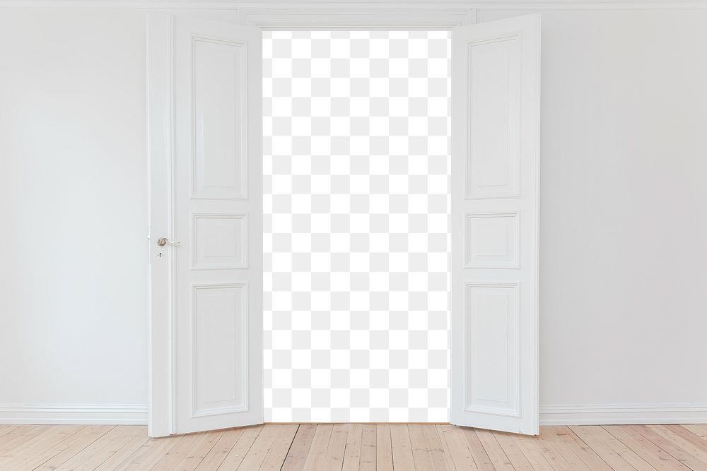 Open door png frame, white interior, transparent design
