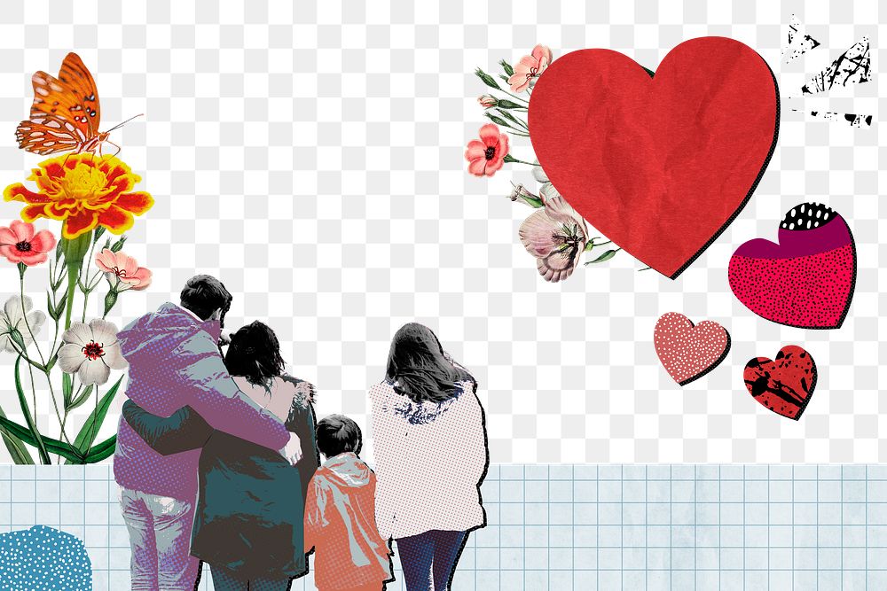 Family love png border, paper texture design, transparent background