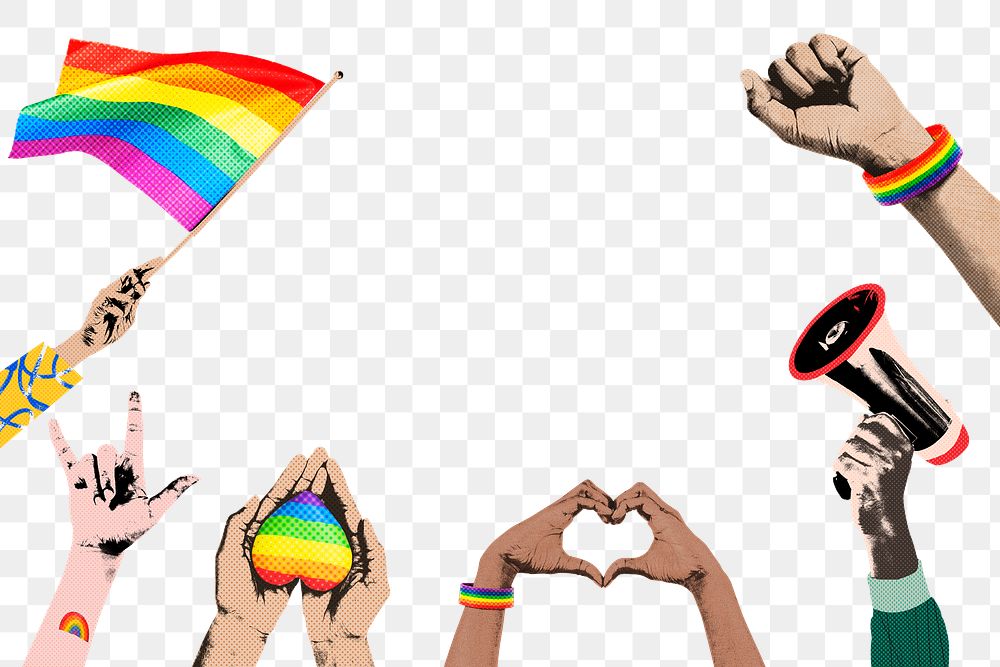 Pride month png border, rainbow design, transparent background