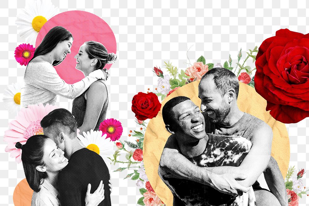 Png LGBTQ+ love background, floral illustration, transparent design