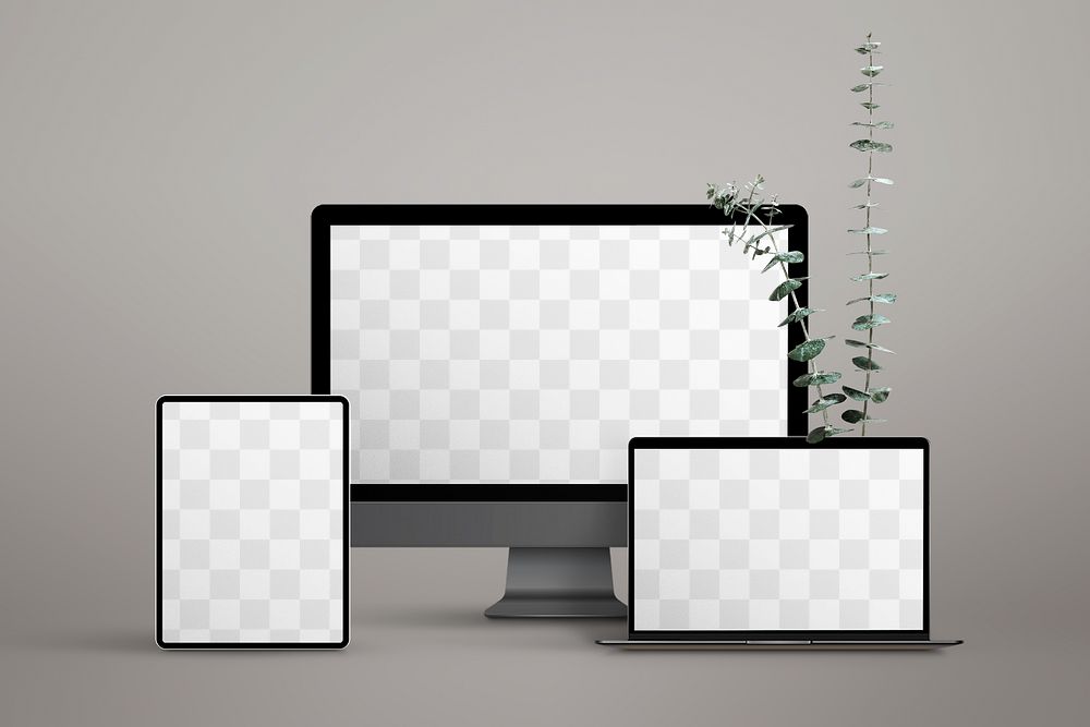 Digital devices' screen png mockup,  transparent design
