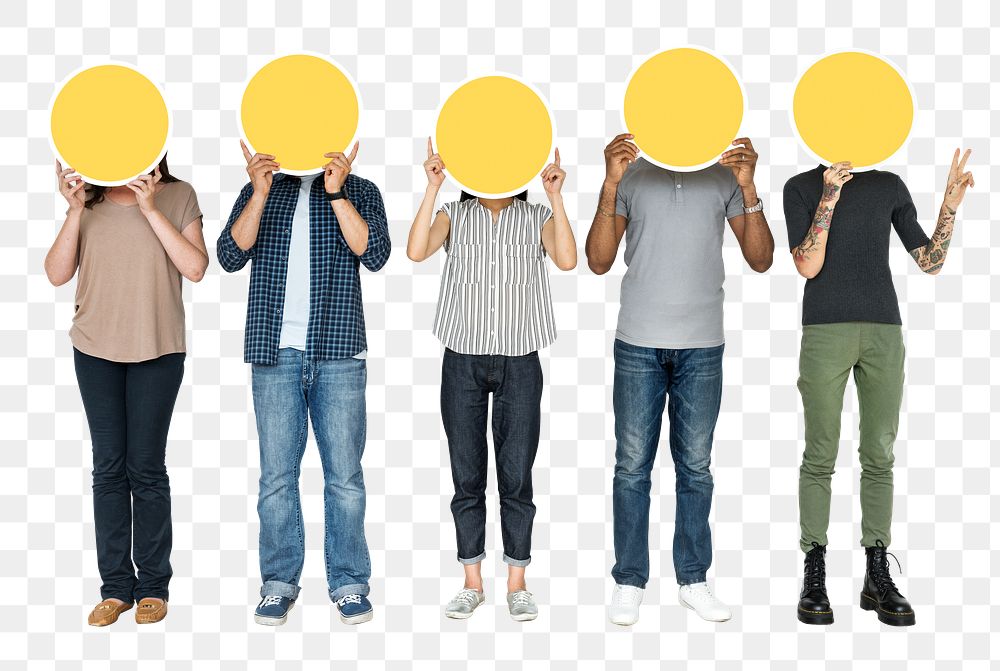People coving face png yellow boards, transparent background