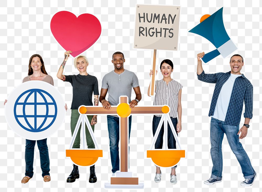 Human rights png sticker, diverse happy people, transparent background