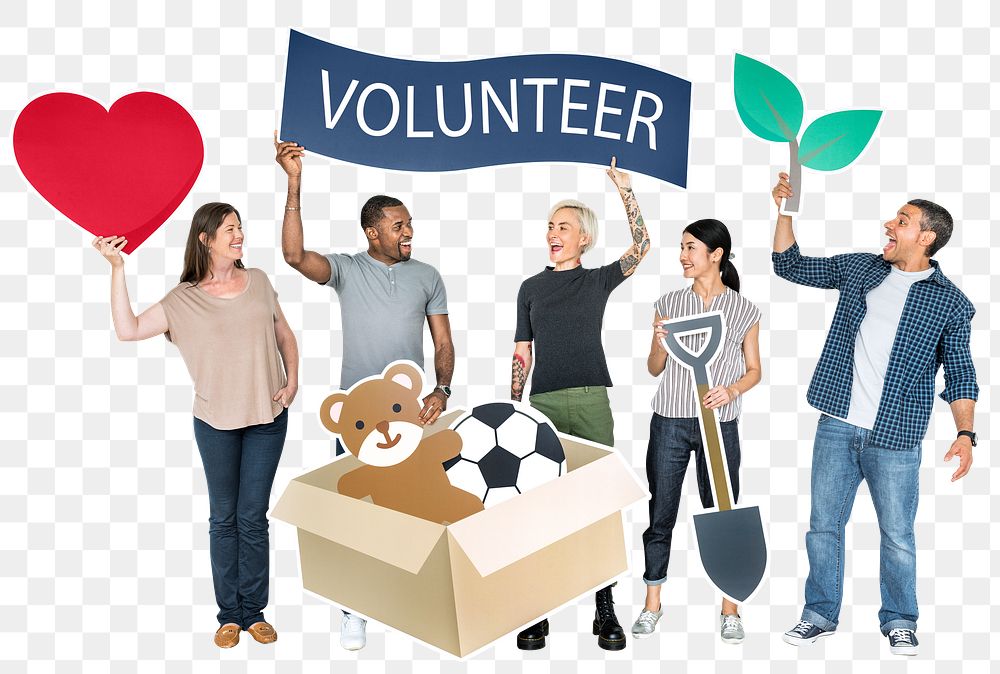 Volunteer png sticker, diverse happy people, transparent background