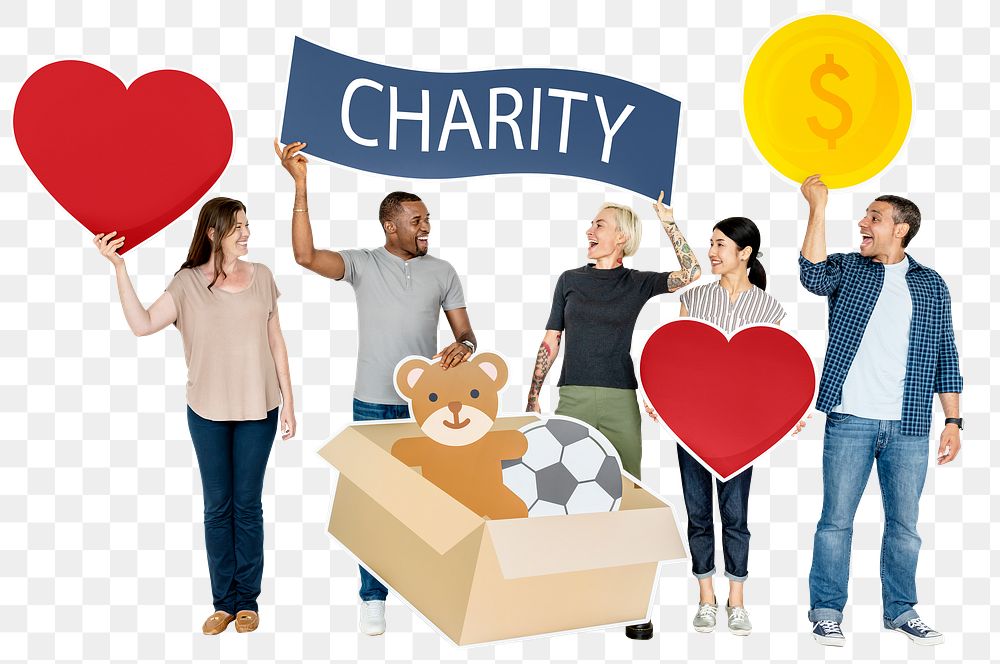 Charity png sticker, diverse happy people, transparent background