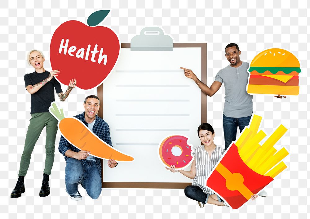 Health checklist png sticker, diverse happy people, transparent background