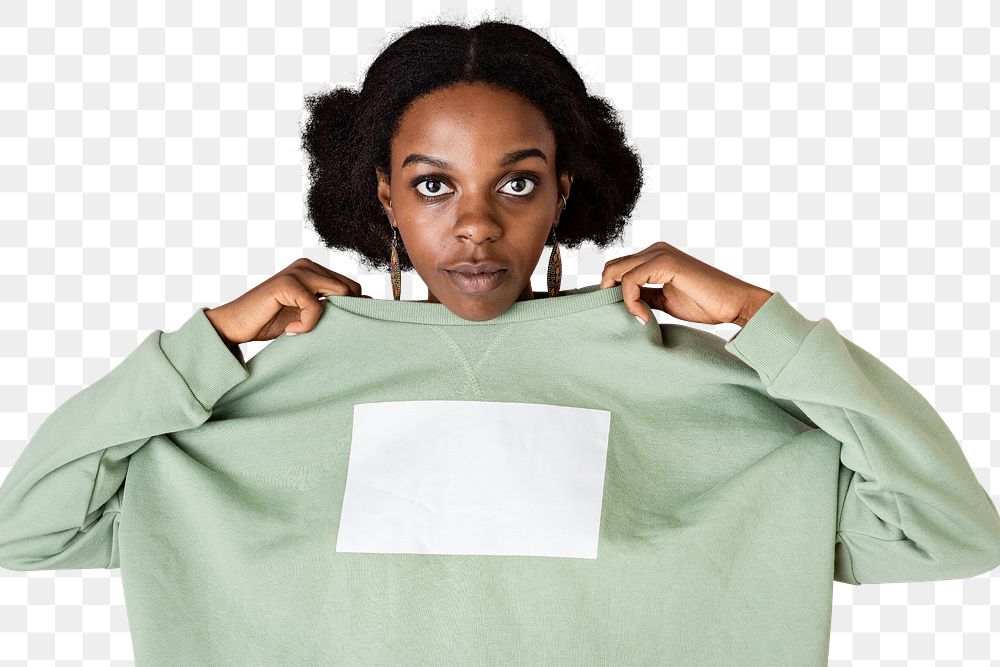 Black woman in a green sweater transparent png
