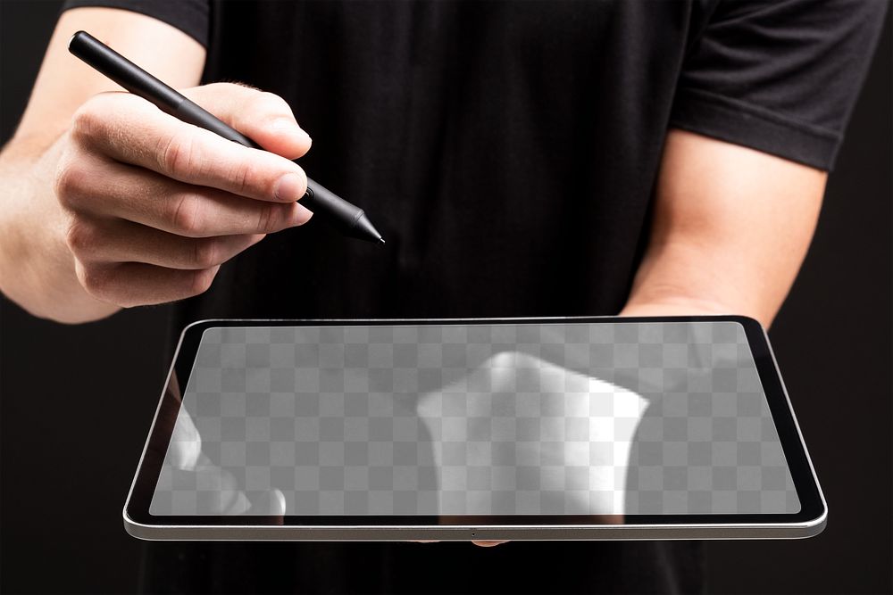 Tablet screen mockup png with a smart pen 
