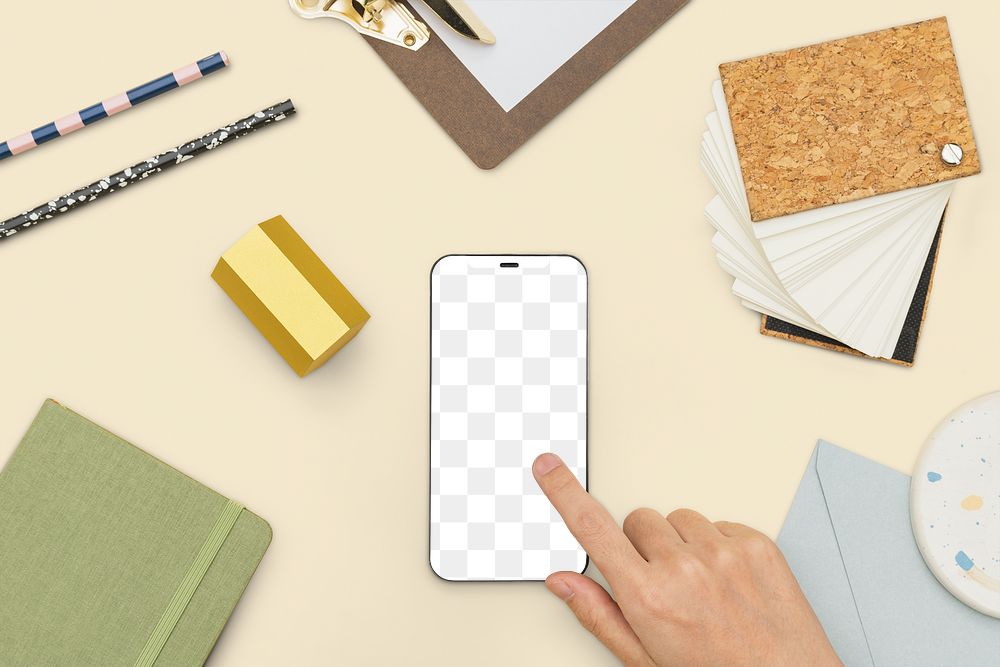 Png Smartphone screen mockup with stationery tools student lifestyle