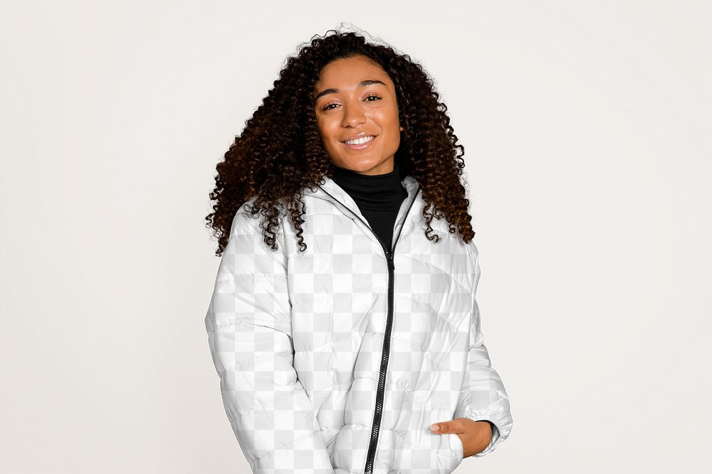 Png women's winter jacket mockup, fashion, transparent design