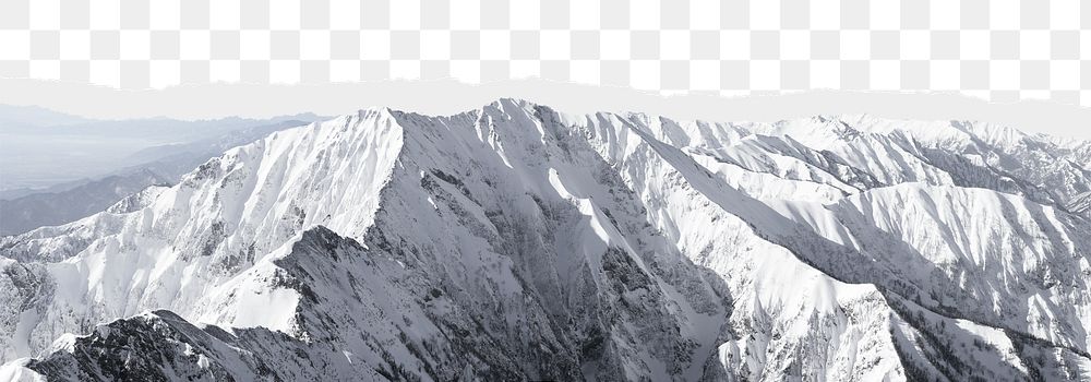 Snowy mountain png border, torn paper design, transparent background