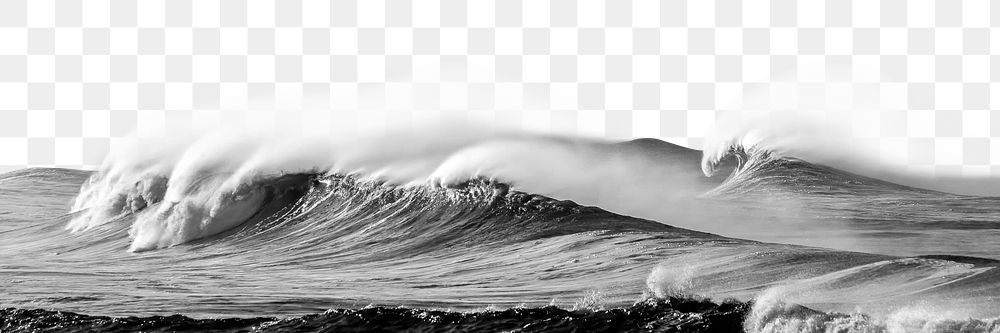 Ocean waves png crashing border, nature photo, transparent background