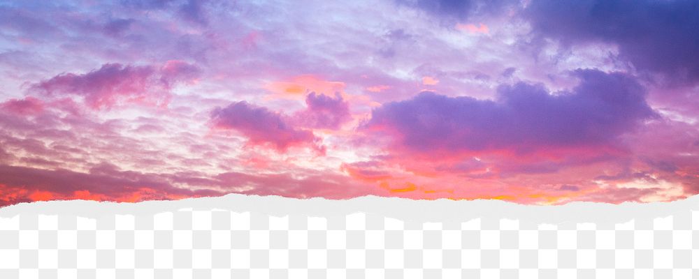 Aesthetic purple sky png border, torn paper design, transparent background