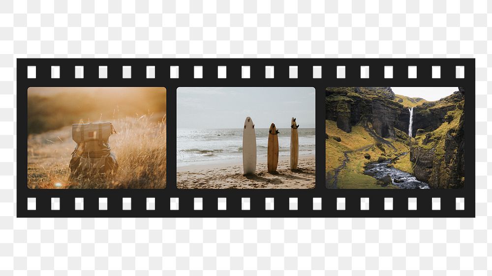 Travel film strip png sticker, transparent background