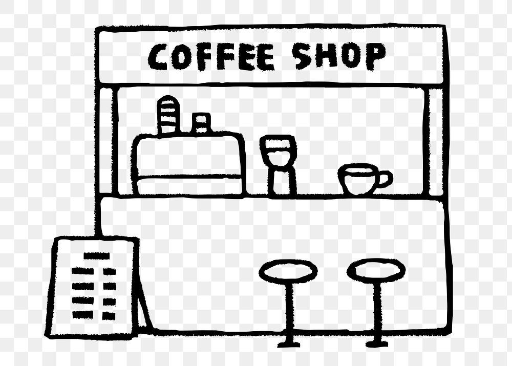Coffee shop png sticker, doodle, transparent background