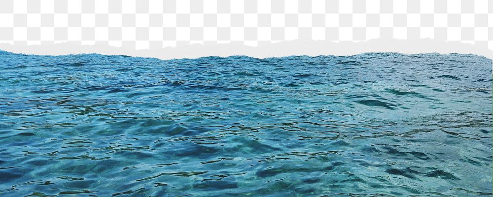 Blue sea water png border, torn paper design, transparent background