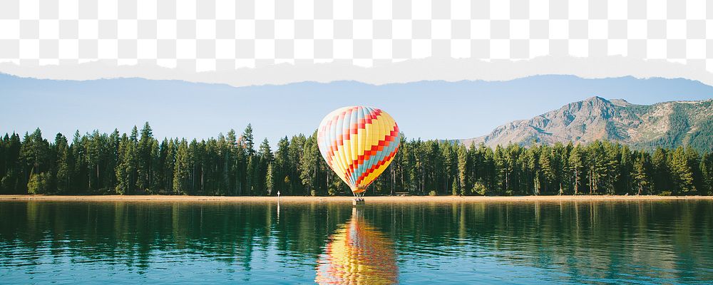 Hot air balloon png border, torn paper design, transparent background